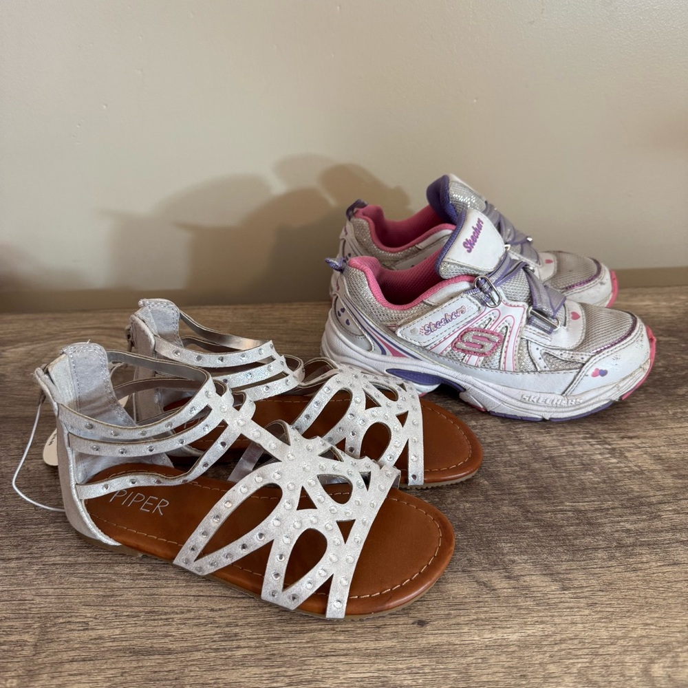 Piper Silver Sandals (New) Size 13 & Skechers in play condition Size 13.5